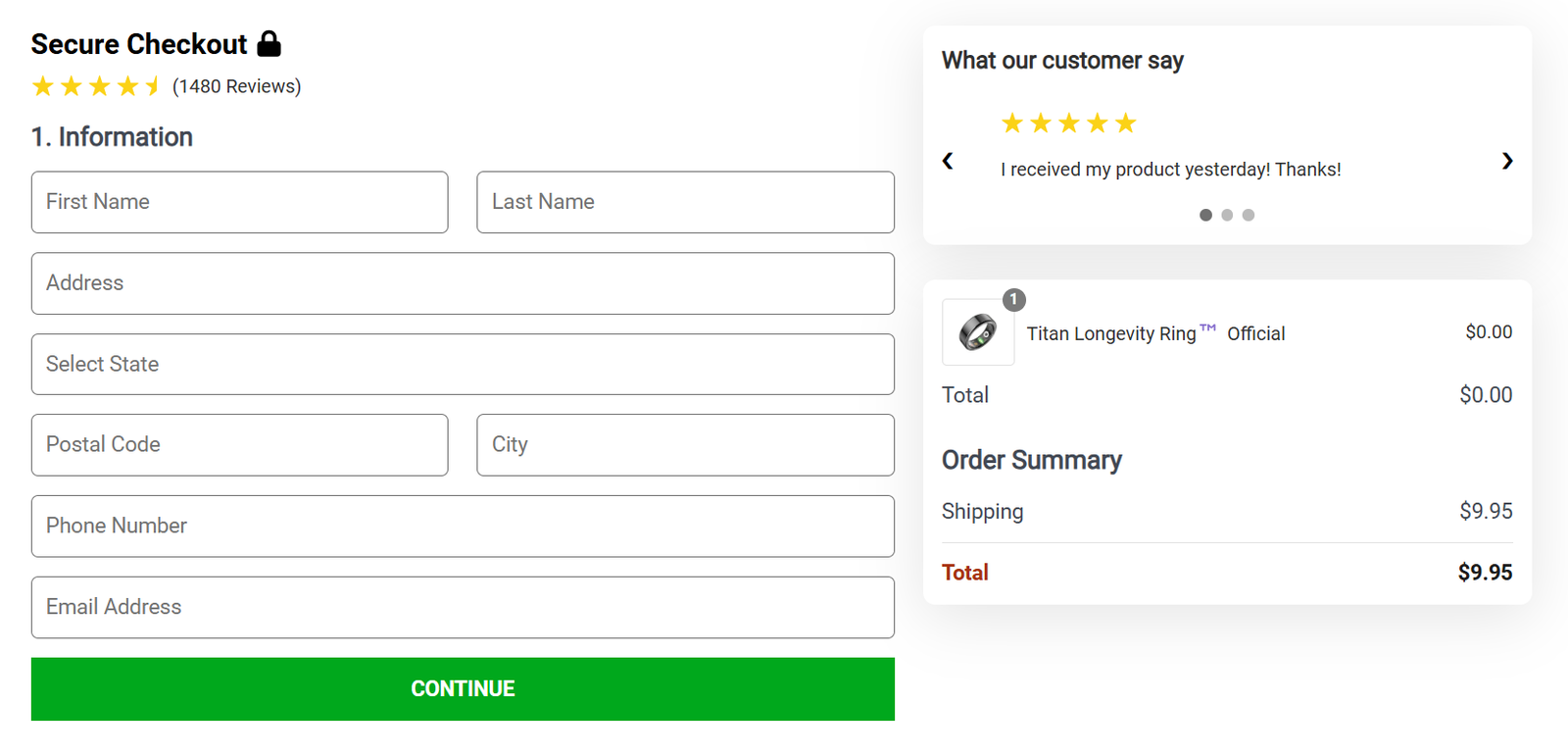 Titan Health Ring checkout page